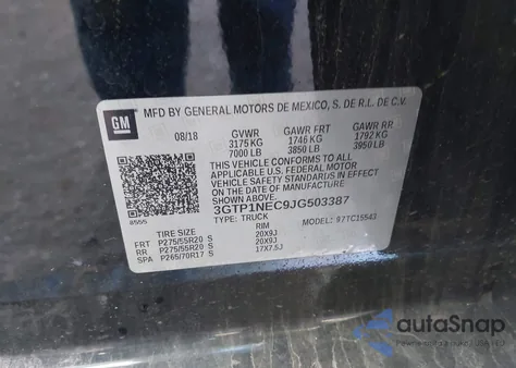 2018 GMC Sierra 1500 Slt z USA, uszkodzony, nr VIN 3GTP1NEC9JG503387